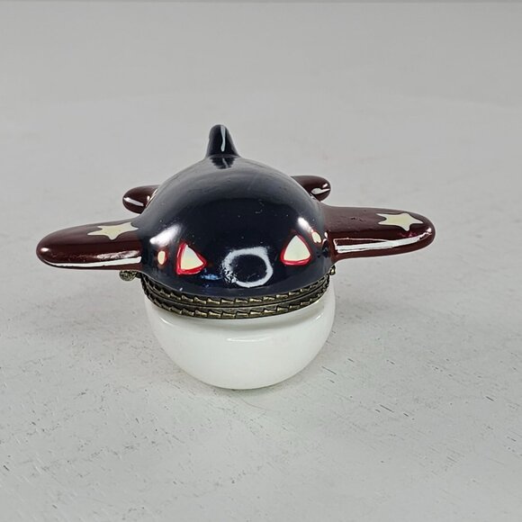 Vintage Airplane Ceramic Trinket Box With Hinged Lid Red White Blue Stars - Picture 3 of 8